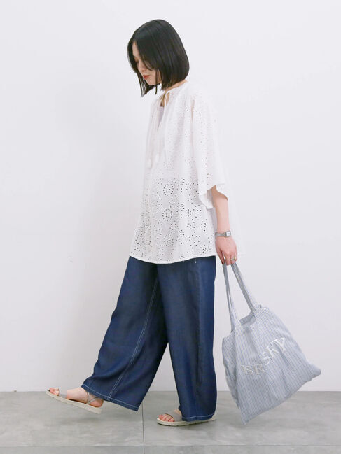 Samansa Mos2 blue「【Made in India】タッセル付ギャザーレースブラウス」|シャツ・ブラウス|