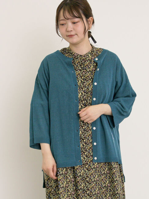 Samansa Mos2「[接触冷感]花刺繍七分袖クルーネックカーディガン」|カーディガン|グリーン