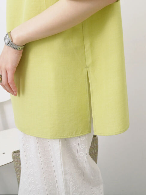 Samansa Mos2 blue「リネンタッチワイドブラウス」|シャツ・ブラウス|