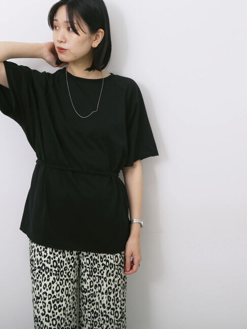 Samansa Mos2 blue「◎【接触冷感】ウエストリボンTシャツ」|Tシャツ・カットソー|