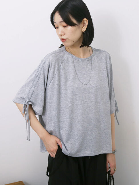 Samansa Mos2 blue「◎【接触冷感】ベロアラインリボンTシャツ」|Tシャツ・カットソー|