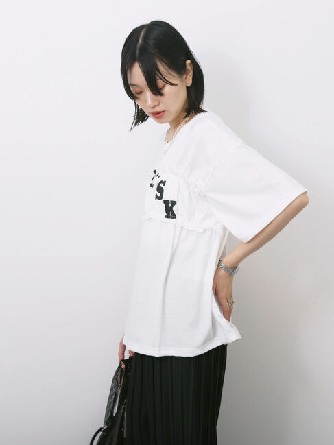 Samansa Mos2 blue「◎【接触冷感】シャーリングドッキングTシャツ」|Tシャツ・カットソー|