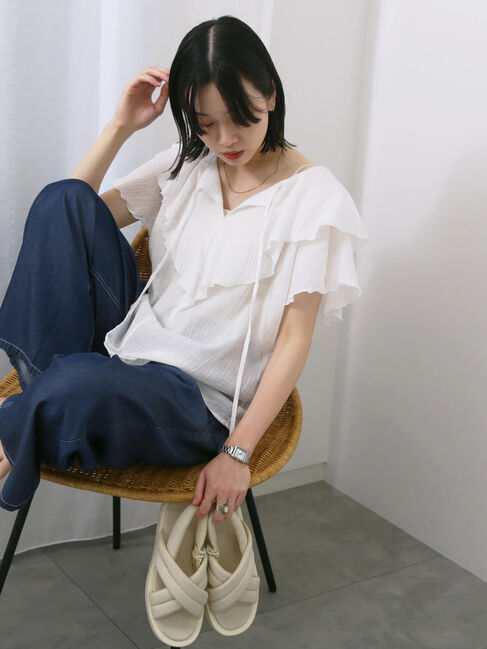 Samansa Mos2 blue「◎フリルブラウス」|シャツ・ブラウス|オフホワイト