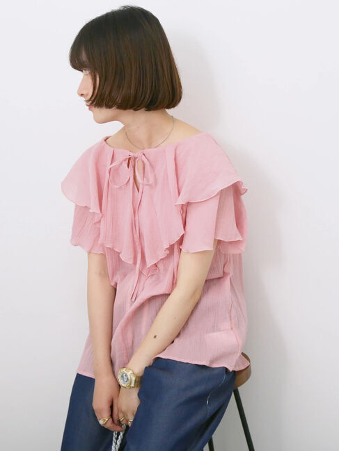 Samansa Mos2 blue「◎フリルブラウス」|シャツ・ブラウス|