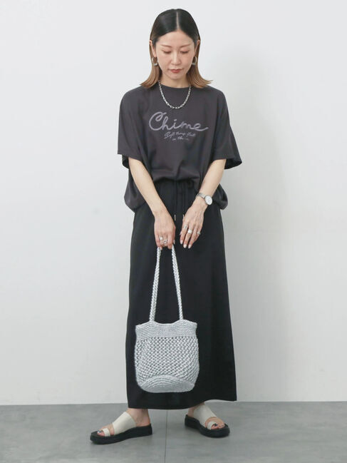 Samansa Mos2 blue「【接触冷感】ドルマンギャザー刺繍Tシャツ」|Tシャツ・カットソー|