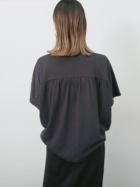 Samansa Mos2 blue「【接触冷感】ドルマンギャザー刺繍Tシャツ」|Tシャツ・カットソー|