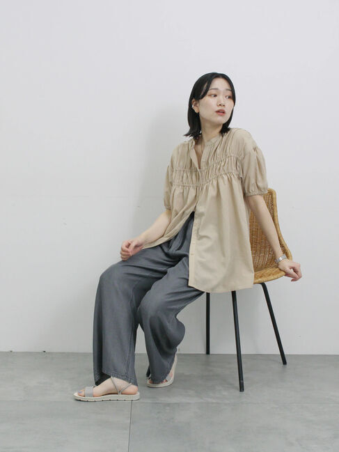 Samansa Mos2 blue「シャーリングチュニック」|シャツ・ブラウス|