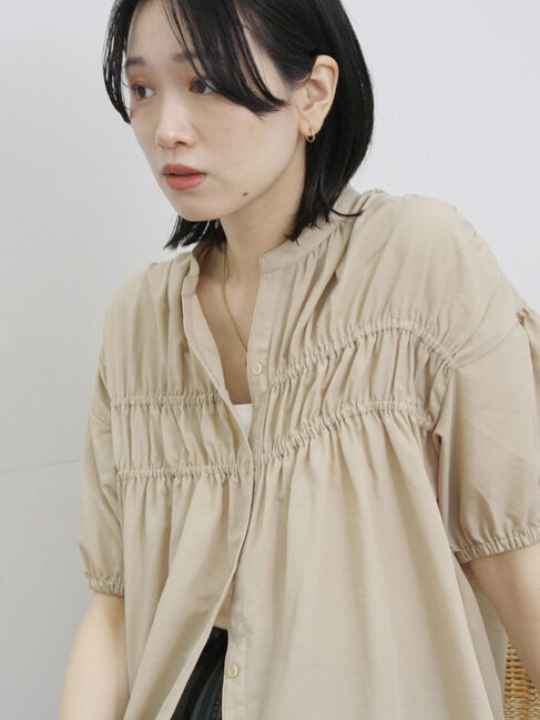 Samansa Mos2 blue「シャーリングチュニック」|シャツ・ブラウス|