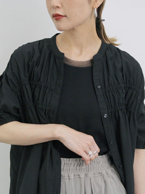 Samansa Mos2 blue「シャーリングチュニック」|シャツ・ブラウス|