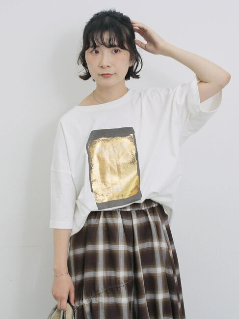 Samansa Mos2 blue「◎箔プリントTシャツ」|Tシャツ・カットソー|