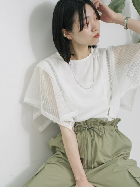 Samansa Mos2 blue「◎【接触冷感】メッシュ切替プルオーバー」|Tシャツ・カットソー|