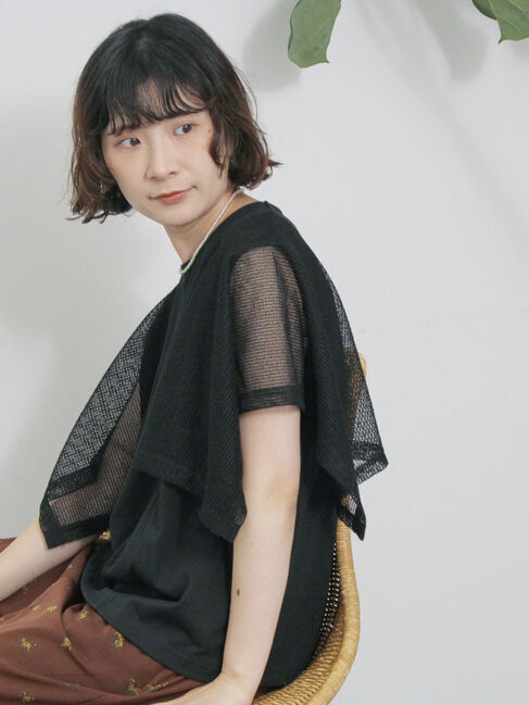 Samansa Mos2 blue「◎【接触冷感】メッシュ切替プルオーバー」|Tシャツ・カットソー|ブラック