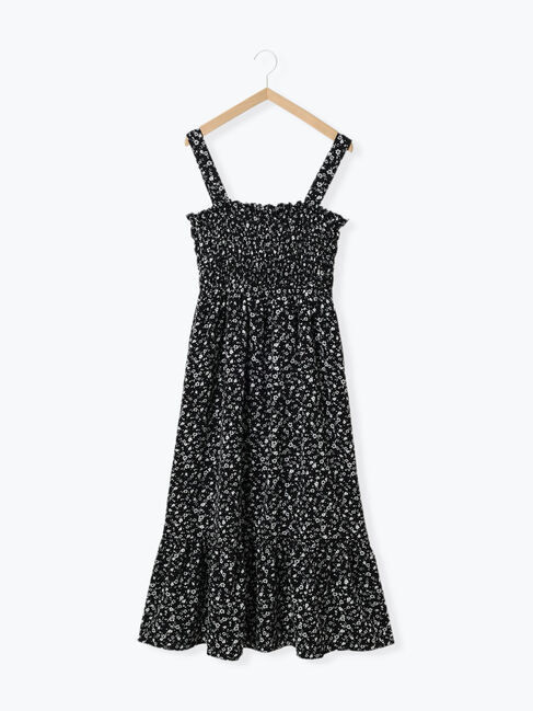 Samansa Mos2 blue「花柄シャーリングワンピース」|ワンピース|