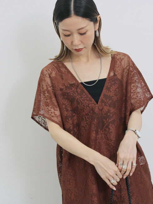 Samansa Mos2 blue「レースブラウス」|シャツ・ブラウス|