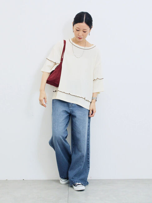 Samansa Mos2 blue「配色メローアソートプルオーバー」|Tシャツ・カットソー|