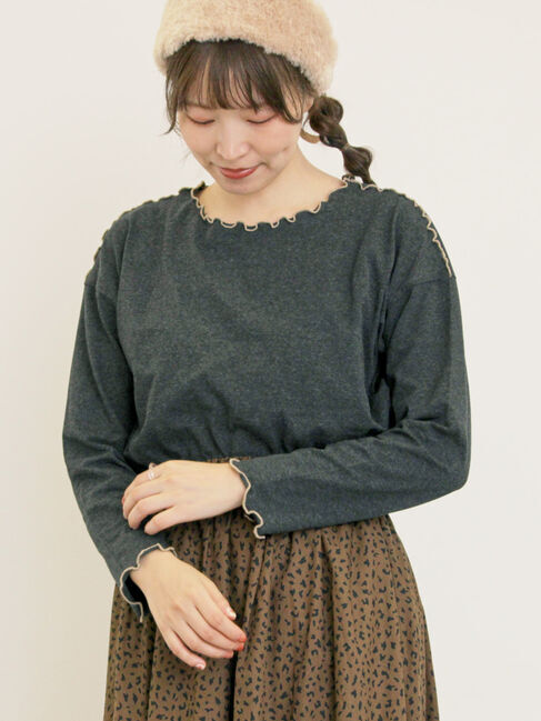 Samansa Mos2「[CYCLO]配色メロークルーネックカットソー」|Tシャツ・カットソー|チャコールグレー