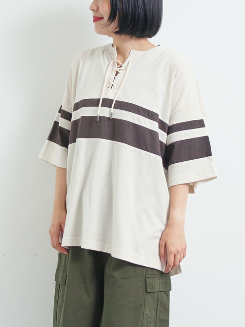 SM2「[接触冷感]編み上げラインTシャツ」|Tシャツ・カットソー|チャコールグレー