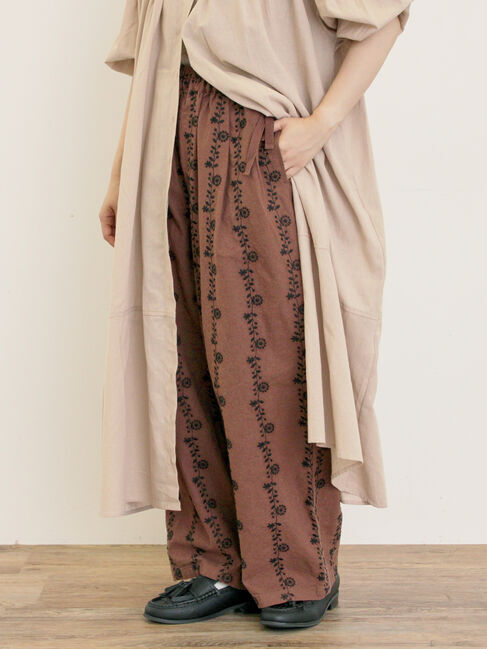 Samansa Mos2「【M/Lサイズ】花刺繍パンツ」|その他|ブラウン