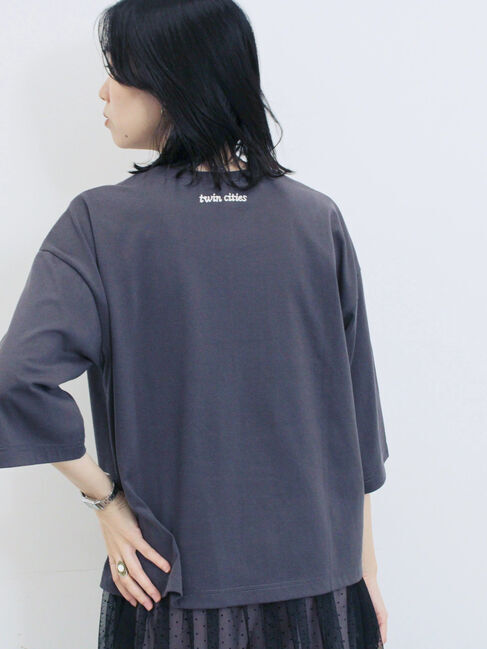 Samansa Mos2 blue「チェーン刺繍7分袖プルオーバー」|Tシャツ・カットソー|