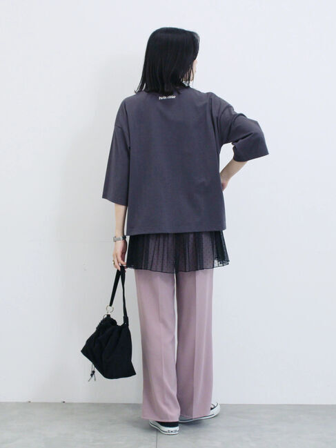 Samansa Mos2 blue「チェーン刺繍7分袖プルオーバー」|Tシャツ・カットソー|