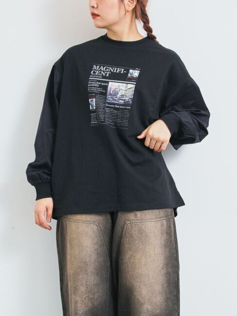 SM2「袖布帛インレイロゴプルオーバー」|Tシャツ・カットソー|ブラック