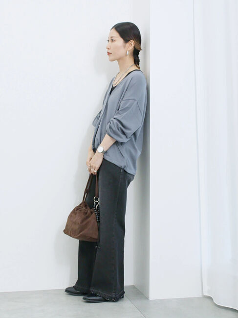 Samansa Mos2 blue「裾ドロストニットカーディガン」|カーディガン|