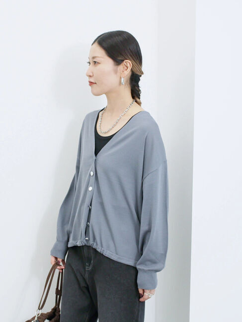 Samansa Mos2 blue「裾ドロストニットカーディガン」|カーディガン|
