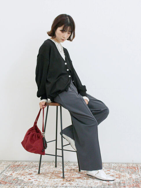 Samansa Mos2 blue「裾ドロストニットカーディガン」|カーディガン|