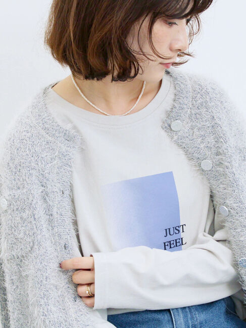 Samansa Mos2 blue「スクエアプリントプルオーバー」|Tシャツ・カットソー|