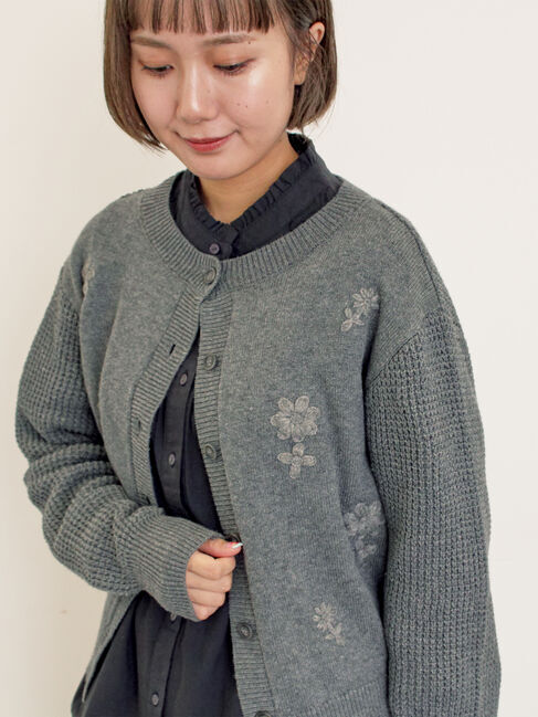 Samansa Mos2「◎刺繍カーディガン」|カーディガン|チャコールグレー