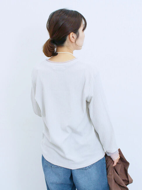 Samansa Mos2 blue「膨れジャガード袖チュールプルオーバー」|Tシャツ・カットソー|