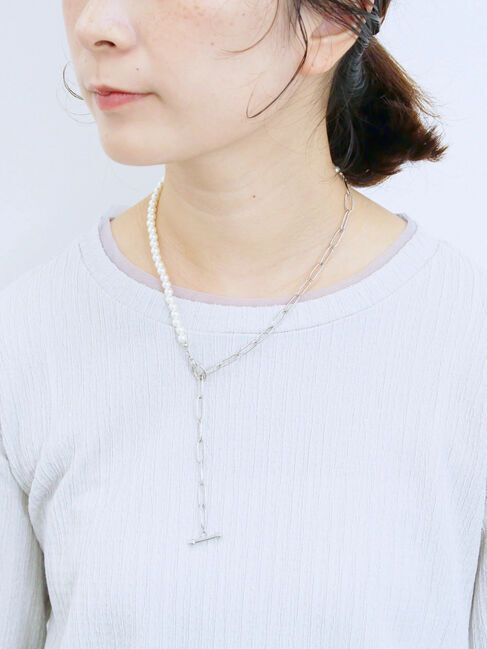 Samansa Mos2 blue「膨れジャガード袖チュールプルオーバー」|Tシャツ・カットソー|