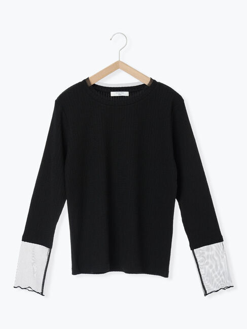 Samansa Mos2 blue「膨れジャガード袖チュールプルオーバー」|Tシャツ・カットソー|