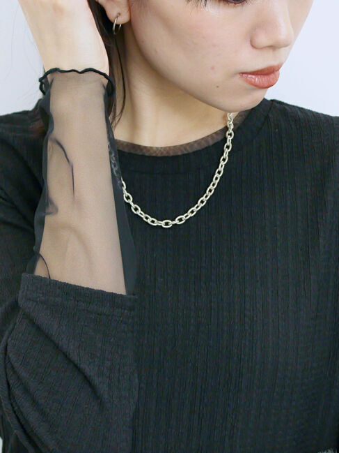 Samansa Mos2 blue「膨れジャガード袖チュールプルオーバー」|Tシャツ・カットソー|