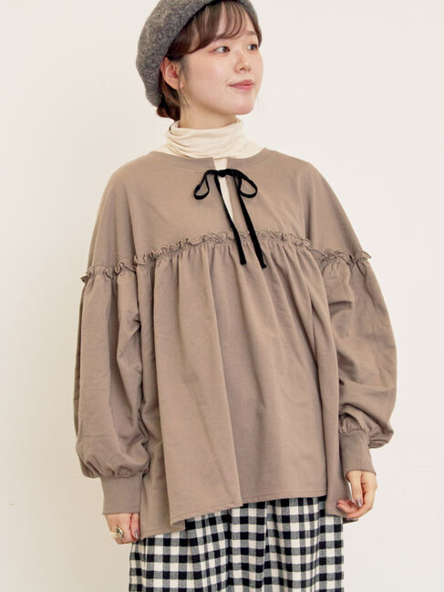 Samansa Mos2「ミニ裏毛切替ギャザープルオーバー」|Tシャツ・カットソー|