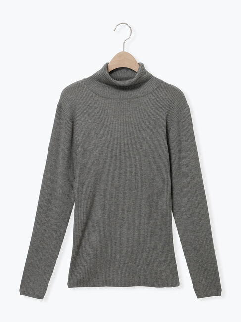 Samansa Mos2「【マシンウォッシャブル】リブタートルネックニット」|ニット・セーター|チャコールグレー
