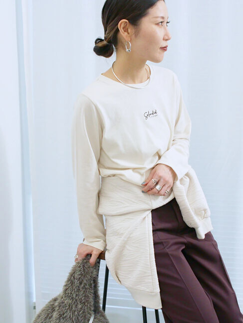 Samansa Mos2 blue「ワンポイント刺繍プルオーバー」|Tシャツ・カットソー|