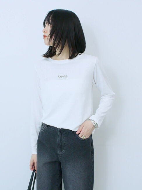 Samansa Mos2 blue「ワンポイント刺繍プルオーバー」|Tシャツ・カットソー|