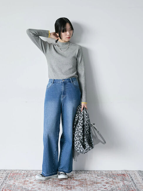 Samansa Mos2 blue「【Hug knit】リブハイネックプルオーバー」|ニット・セーター|