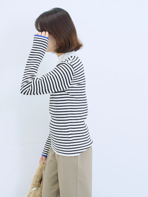 Samansa Mos2 blue「【Hug knit】リブハイネックプルオーバー」|ニット・セーター|