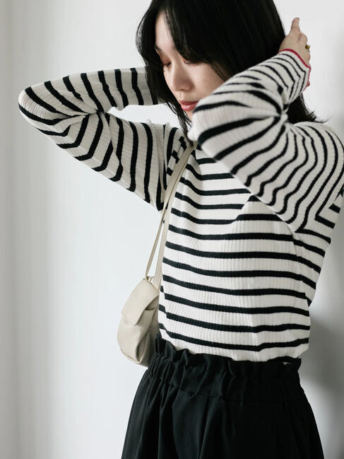 Samansa Mos2 blue「【Hug knit】リブハイネックプルオーバー」|ニット・セーター|