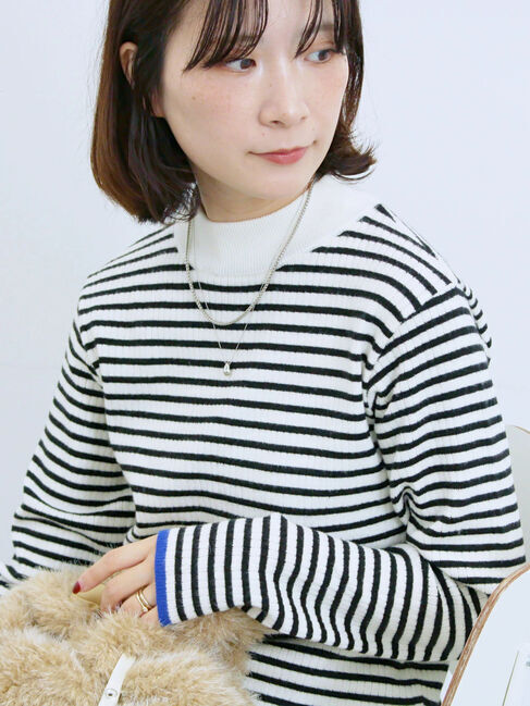 Samansa Mos2 blue「【Hug knit】リブハイネックプルオーバー」|ニット・セーター|