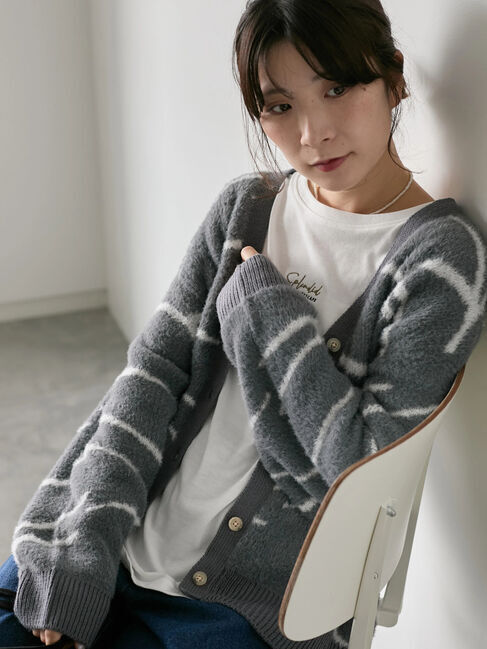 Samansa Mos2 blue「◎ニュアンス柄ニットCD」|カーディガン|グレー