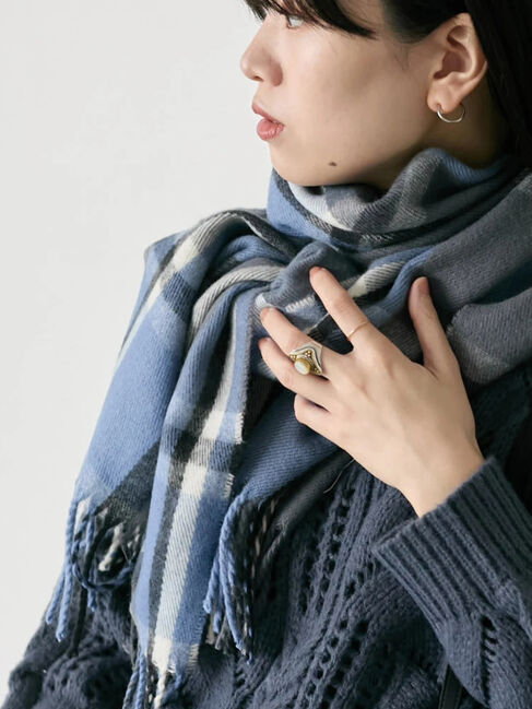 Samansa Mos2 blue「チェックマフラー」|その他|サックスブルー