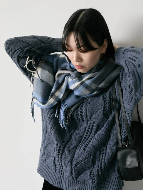 Samansa Mos2 blue「チェックマフラー」|その他|