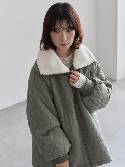 Samansa Mos2 blue「衿ボアキルトジャケット」|その他|