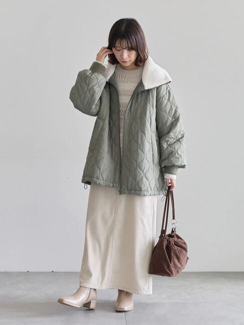 Samansa Mos2 blue「衿ボアキルトジャケット」|その他|