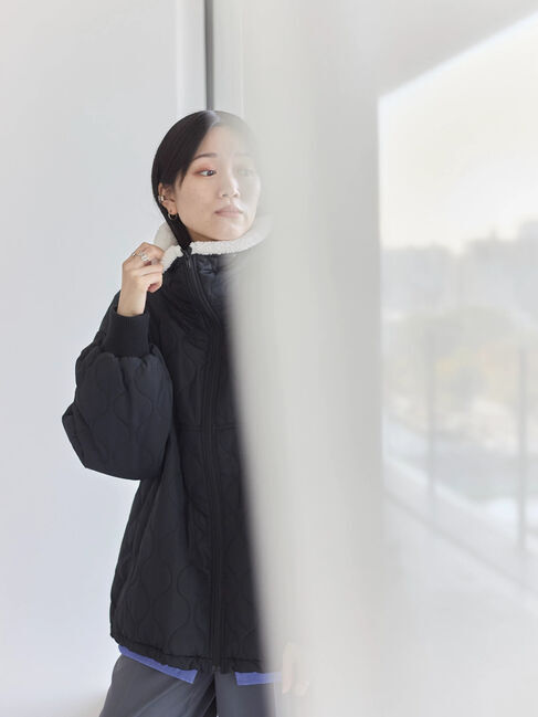 Samansa Mos2 blue「衿ボアキルトジャケット」|その他|