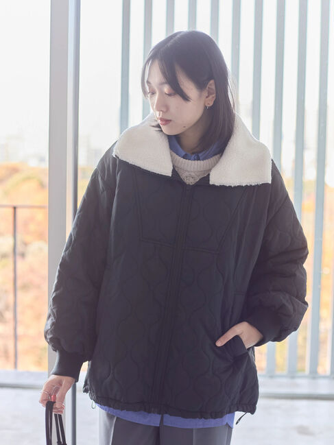 Samansa Mos2 blue「衿ボアキルトジャケット」|その他|