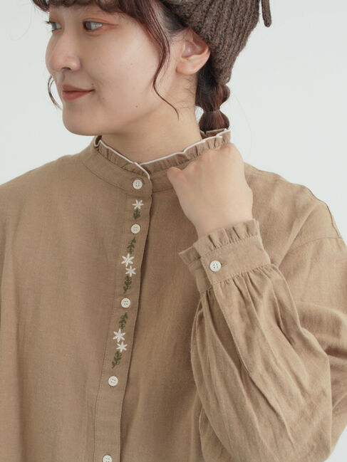 Samansa Mos2「前立て刺繍フリルブラウス」|シャツ・ブラウス|ベージュ